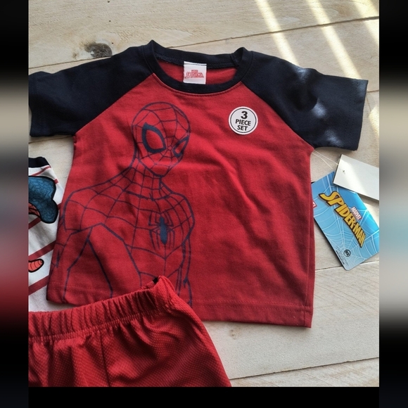 NWT Marvel Spiderman Boys Shorts And Tank Top Short Sleeve 3pc Set Red White 2T - Picture 3 of 5